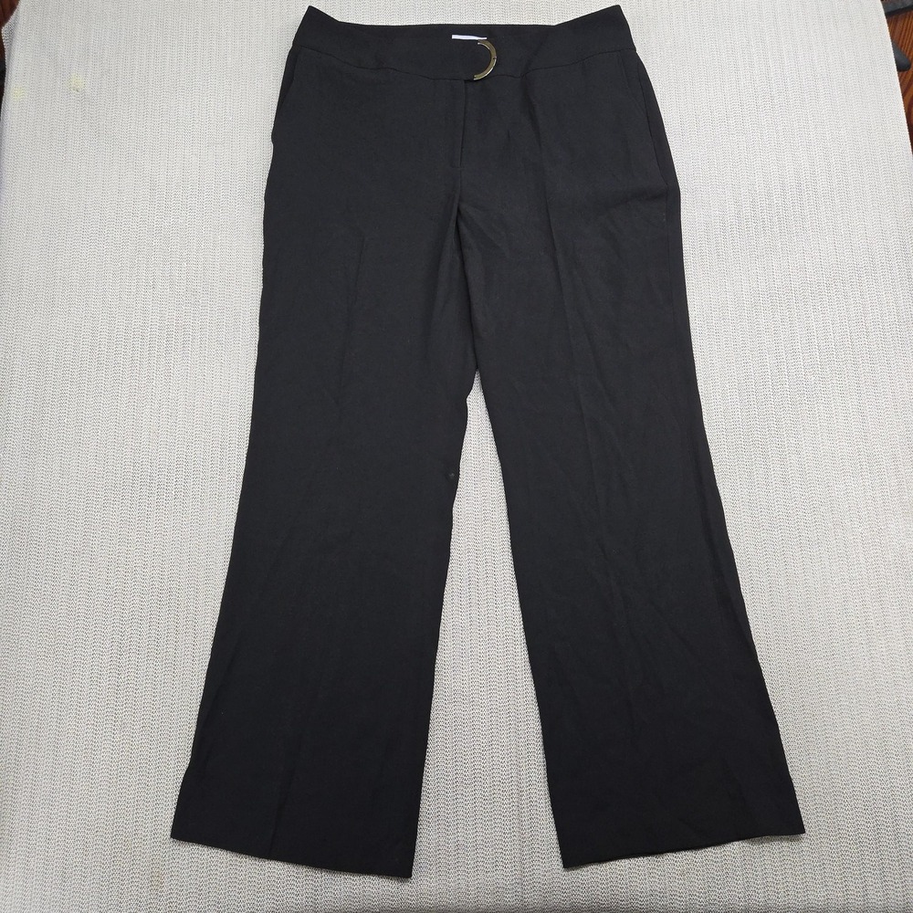 Calvin Klein Pants Womens 14 Black Wide Leg Dress Trousers D-Ring Waist Work - Picture 1 of 10